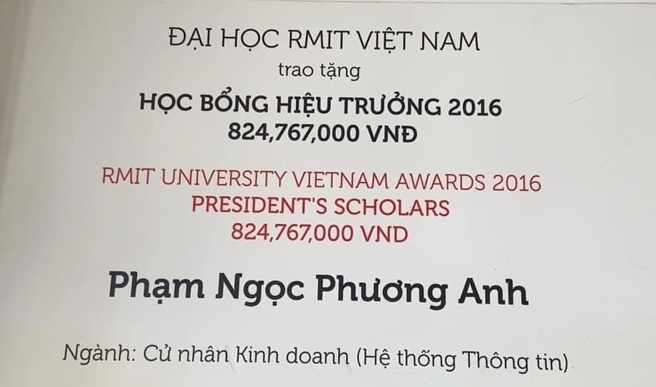  
Phương Anh cũng từng giành được học bổng toàn phần tại trường RMIT (Ảnh: FBNV). - Tin sao Viet - Tin tuc sao Viet - Scandal sao Viet - Tin tuc cua Sao - Tin cua Sao