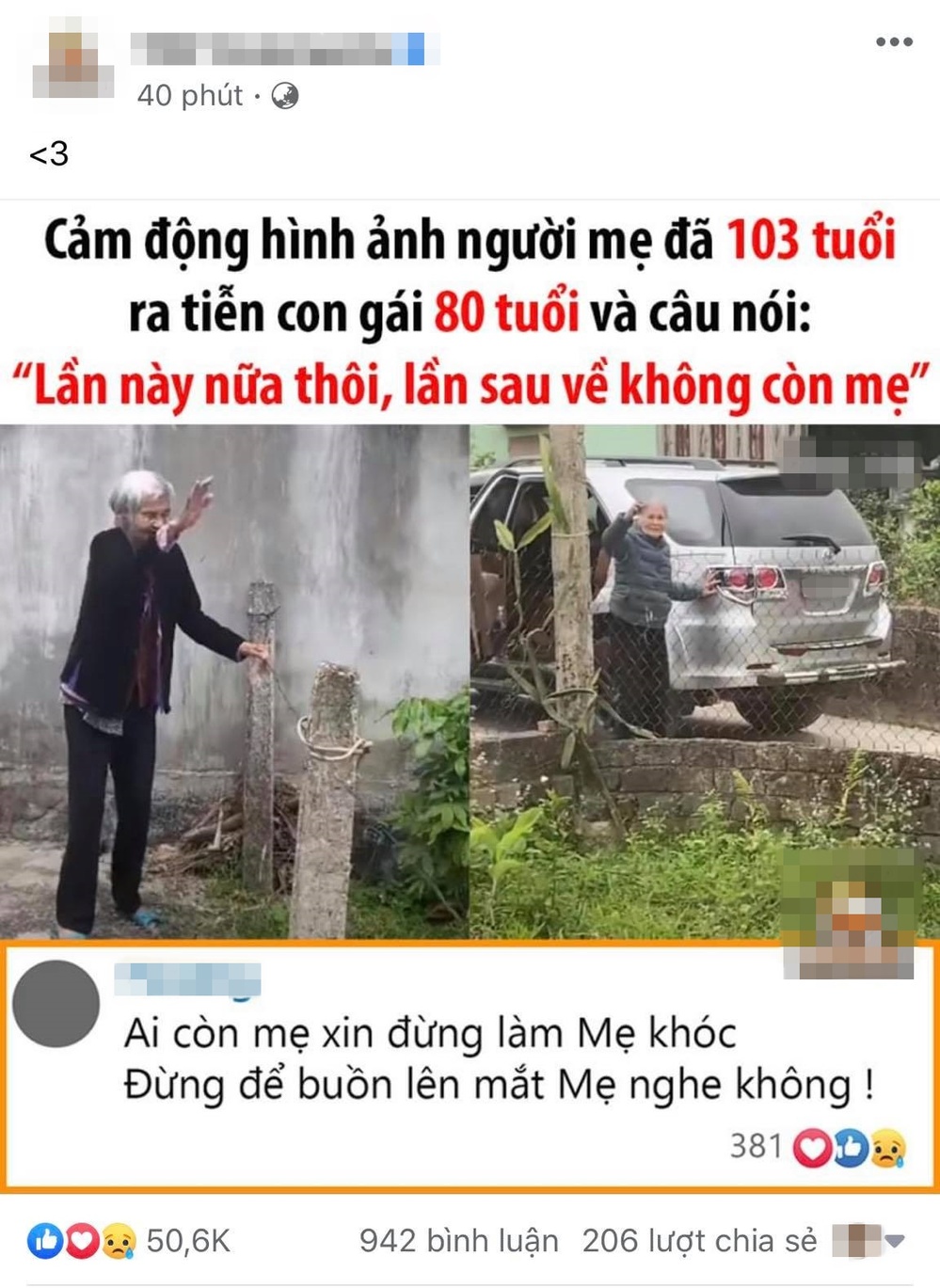 Cảm động hình ảnh mẹ già 103 tuổi tiễn con gái 80 tuổi lên đường