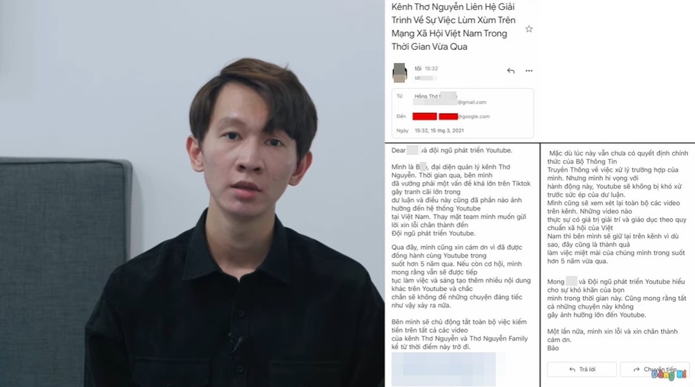  
Nam quản lý xuất hiện trong video, thay mặt Thơ Nguyễn gửi lời xin lỗi (Ảnh: Chụp màn hình)
