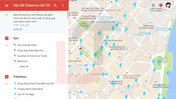  
Bản đồ Google Maps Pokemon Go tại Việt Nam. (Ảnh: VnExpress)