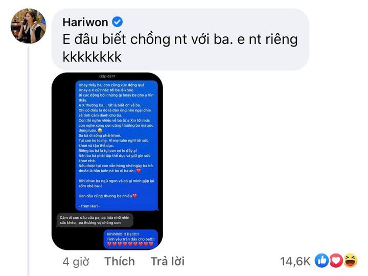   
Hari Won cũng tiết lộ cuộc hội thoại cảm động không kém với bố chồng. (Ảnh: Chụp màn hình) - Tin sao Viet - Tin tuc sao Viet - Scandal sao Viet - Tin tuc cua Sao - Tin cua Sao