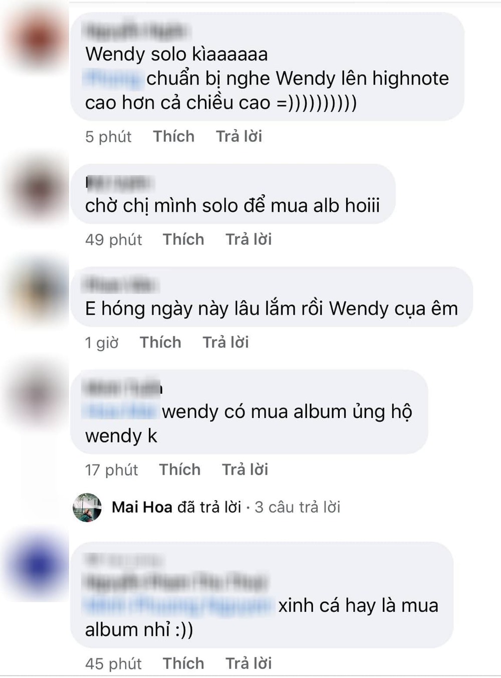  
Cư dân mạng Việt Nam vui mừng trước tin Wendy debut solo. (Ảnh: Chụp màn hình)
