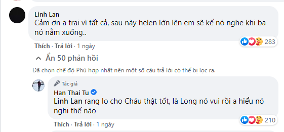  
Linh Lan gửi lời cảm ơn đến Hàn Thái Tú. (Ảnh: Chụp màn hình)