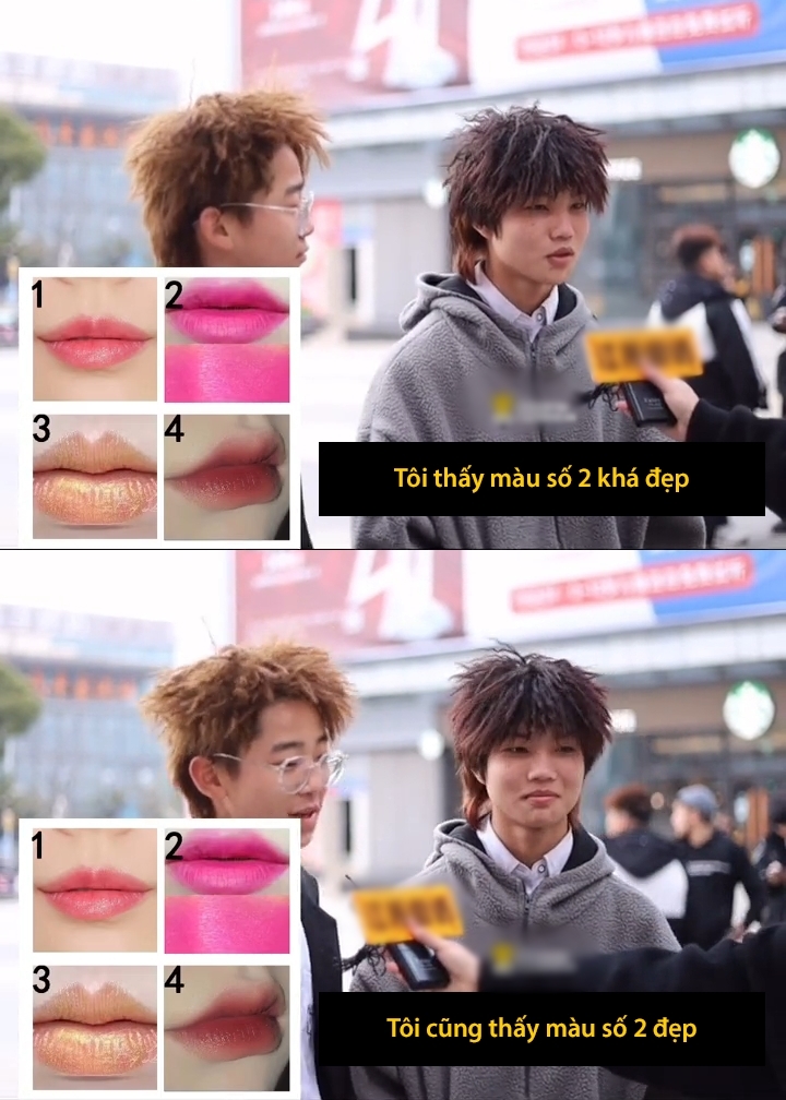  
Đã có hai chàng trai chọn màu hồng cánh sen là màu đẹp nhất trong mắt họ. (Ảnh: Weibo)