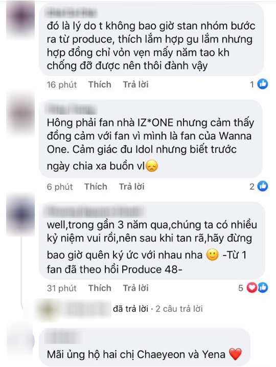  
Một vài dân mạng Việt Nam bày tỏ cảm xúc với thông tin tan rã của IZ*ONE. (Ảnh: Chụp màn hình)