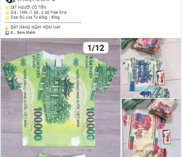  
Những trang phục in tiền được rao bán trên mạng xã hội (Nguồn: VTV)