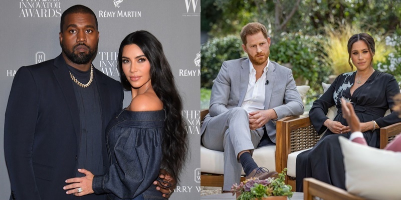  
Hôn nhân của Kim - Kanye và cuộc phỏng vấn "bom tấn" của vợ chồng Meghan mà Aujula dự đoán đều chính xác vào năm 2021. (Ảnh: Pinterest)
