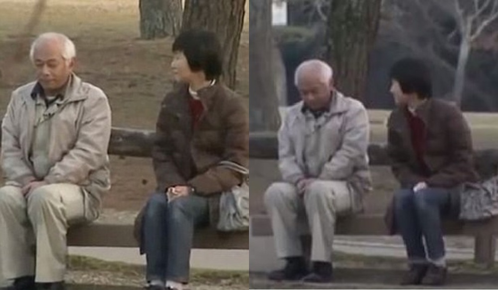  
Hai vợ chồng gặp nhau ở công viên Nara, nơi hai người hẹn hò khi còn trẻ (Ảnh: Hokkaido Television)