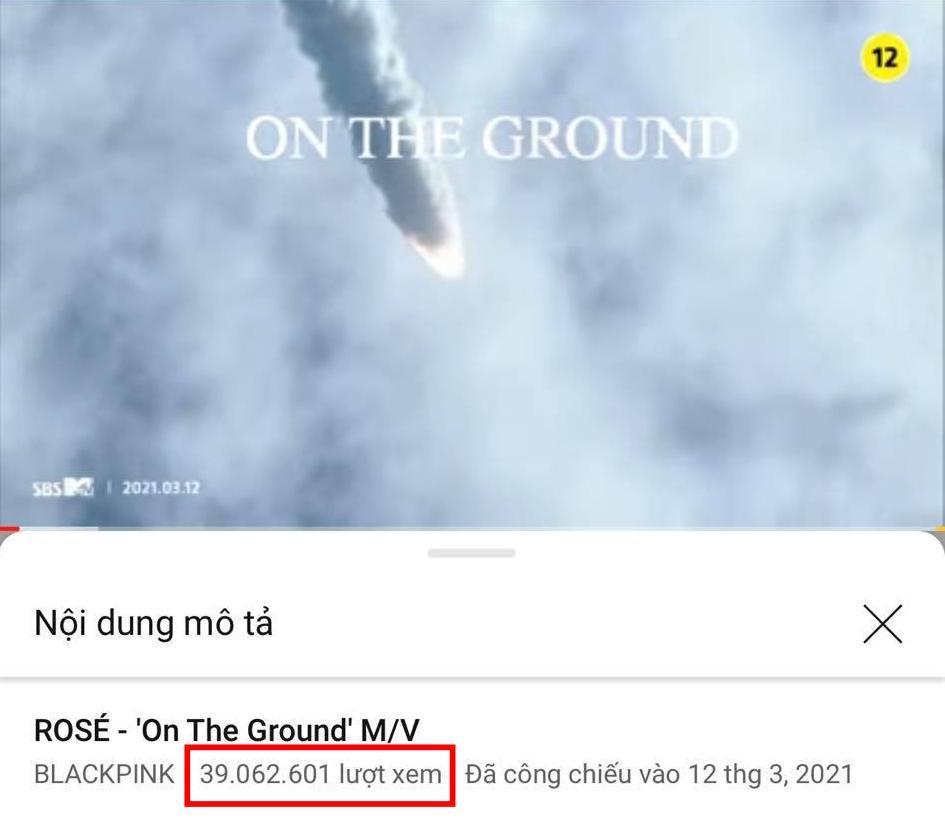  
MV On The Ground hơn 39 triệu lượt xem sau 24 giờ đầu công chiếu. (Ảnh: Chụp màn hình)