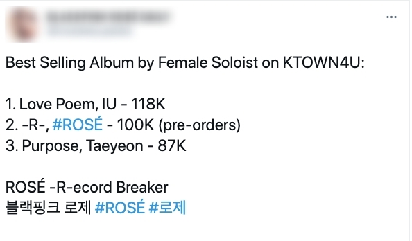  
Album được thống kê giữa các nghệ sĩ nữ solo. (Ảnh: Twitter)