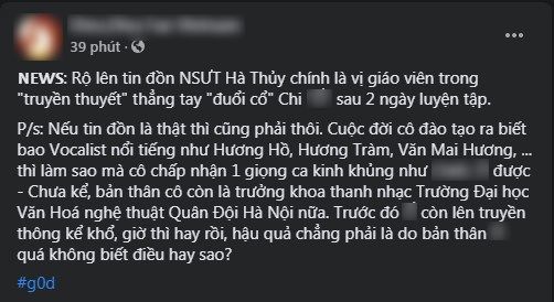 
Tin đồn về việc Chi Pu từng theo học NSƯT Hà Thủy được một fanpage lớn đăng tải. (Ảnh: Facebook)