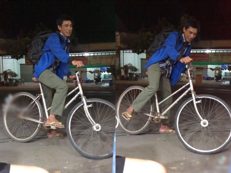  
Người đàn ông đi xe đạp từ Sài Gòn về Cà Mau được chia sẻ trên mạng xã hội. (Ảnh: Cắt từ clip)