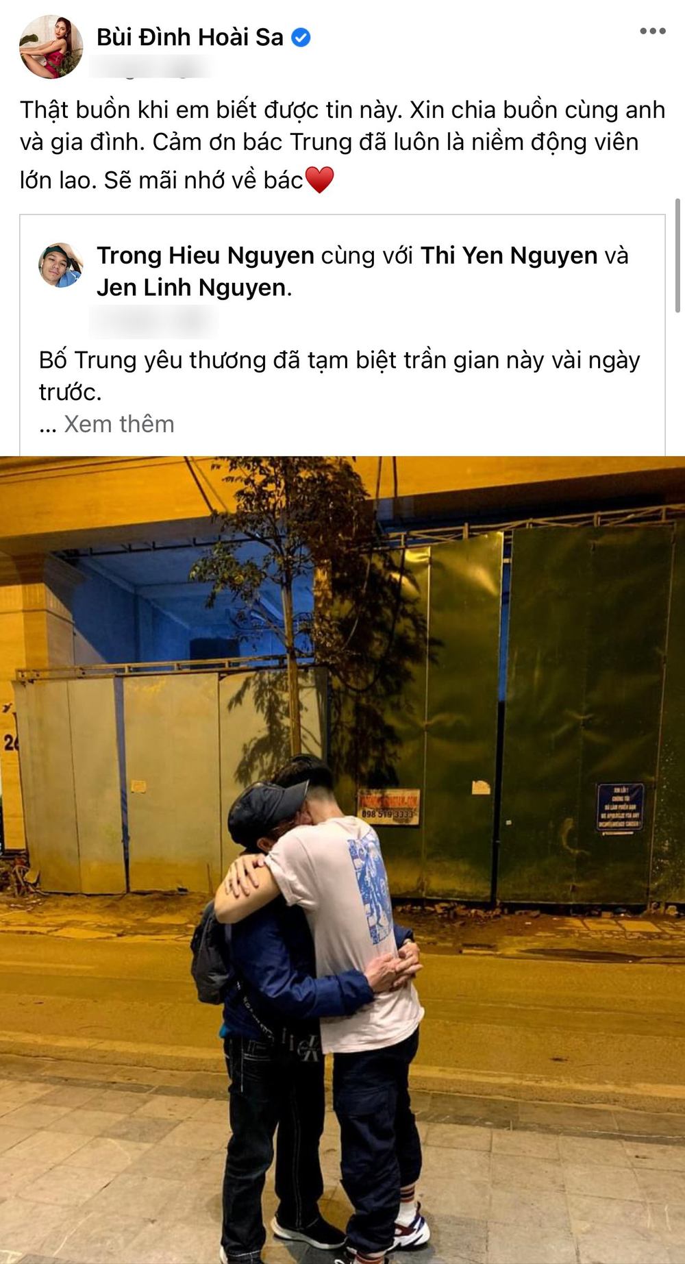  
Hoài Sa gửi lời chia buồn đến Trọng Hiếu và gia đình. (Ảnh: Chụp màn hình) - Tin sao Viet - Tin tuc sao Viet - Scandal sao Viet - Tin tuc cua Sao - Tin cua Sao