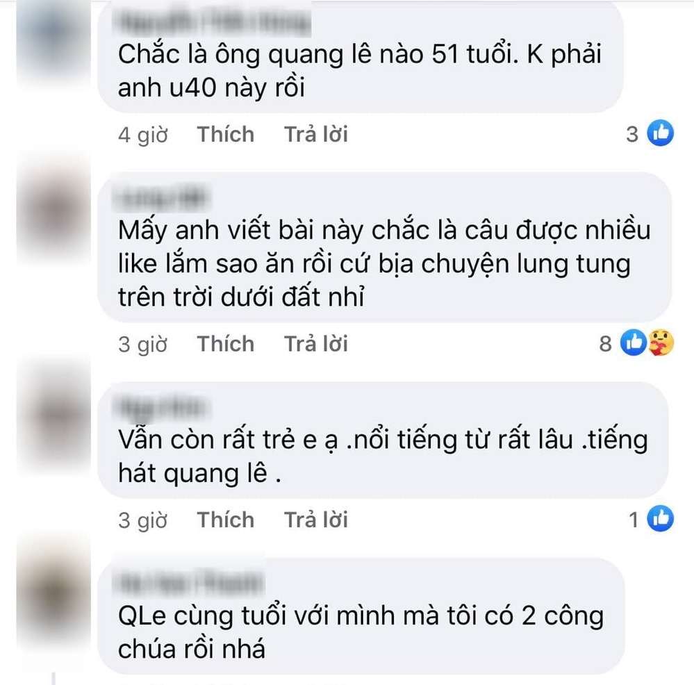  
Cư dân mạng bình luận dưới bài viết của Quang Lê. (Ảnh: Chụp màn hình)