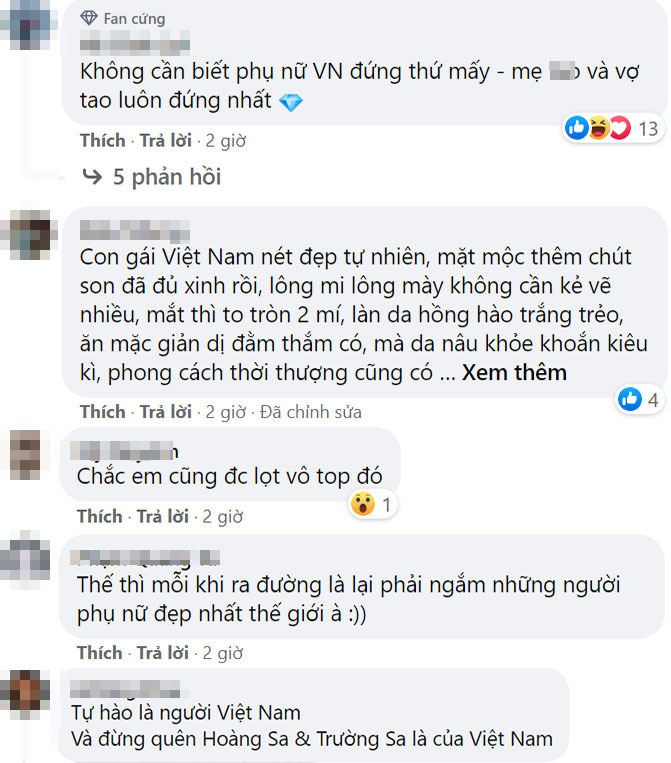   Cộng đồng mạng tự hào với xếp hạng nhan sắc Việt. (Ảnh: Chụp màn hình)