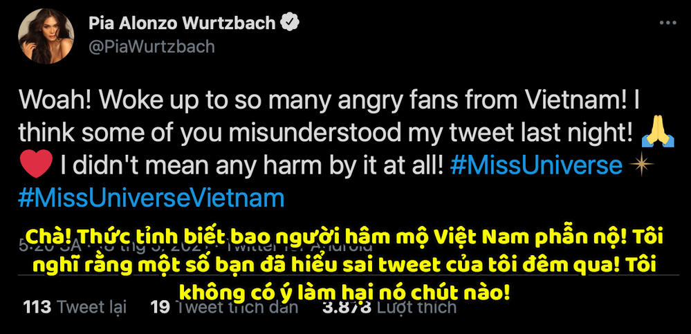  
Pia Wurtzbach lên tiếng sau "làn sóng" phẫn nộ của cộng đồng mạng Việt Nam. (Ảnh: Chụp màn hình) - Tin sao Viet - Tin tuc sao Viet - Scandal sao Viet - Tin tuc cua Sao - Tin cua Sao