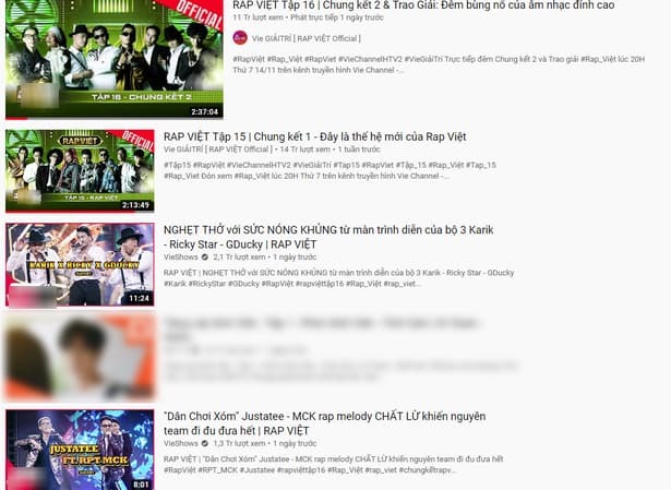 
Rap Việt đại náo top trending YouTube. (Ảnh: Chụp màn hình)