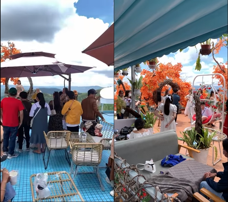 Quán cafe cũng chật ních người, muốn chụp ảnh "sống ảo" phải xếp hàng đợi đến lượt. (Ảnh: Chụp màn hình)
Quán cafe cũng chật ních người, muốn chụp ảnh "sống ảo" phải xếp hàng đợi đến lượt. (Ảnh: Chụp màn hình)