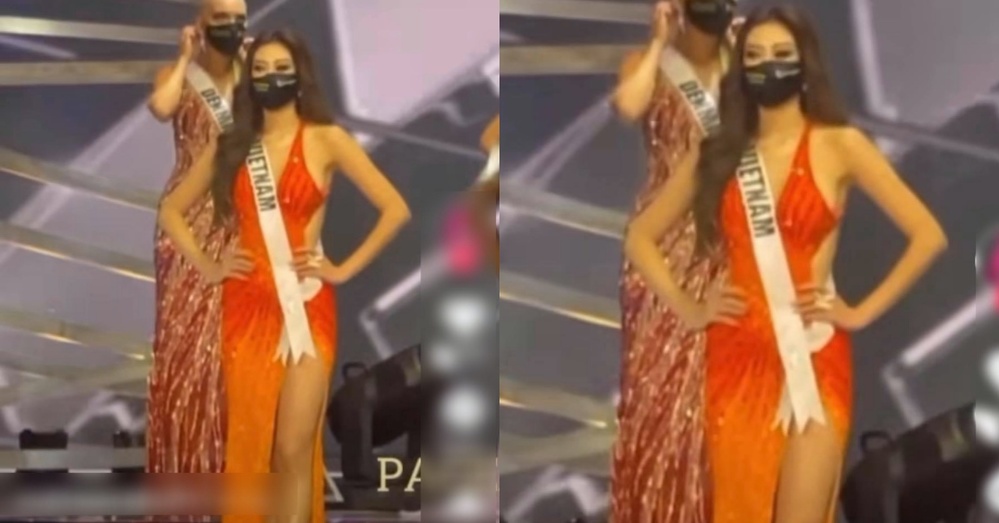  
Khoảnh khắc Khánh Vân vẫn còn thần thái, tự tin trên sân khấu, chờ đợi kết quả Miss Universe. (Ảnh: Chụp màn hình)