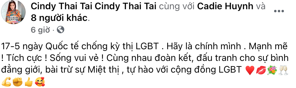  
Nghệ sĩ Cindy Thái Tài đăng tải bài viết chúc mừng trên trang cá nhân. (Ảnh: Chụp màn hình) - Tin sao Viet - Tin tuc sao Viet - Scandal sao Viet - Tin tuc cua Sao - Tin cua Sao