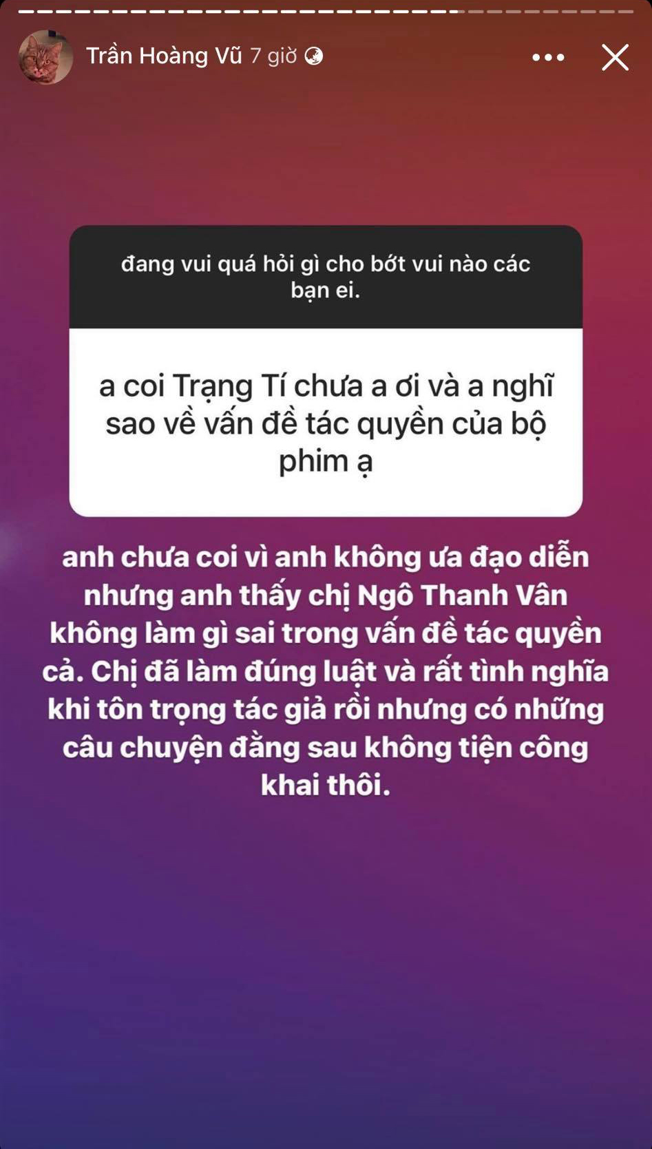  
Milor Trần cho biết Ngô Thanh Vân đã làm rất đúng luật nhưng có những chuyện đằng sau không tiện công khai. (Ảnh: Chụp màn hình)