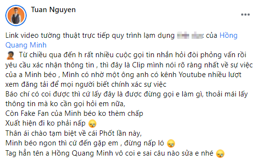  
Tuấn Nguyễn thách thức Minh Béo. (Ảnh: Facebook nhân vật)