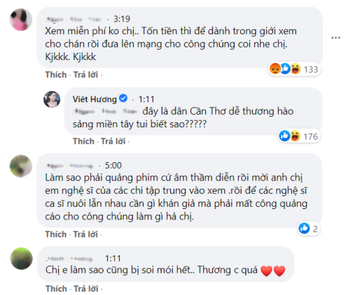  
Việt Hương đáp trả lại bình luận cố ý công kích mình. (Ảnh: Chụp màn hình)