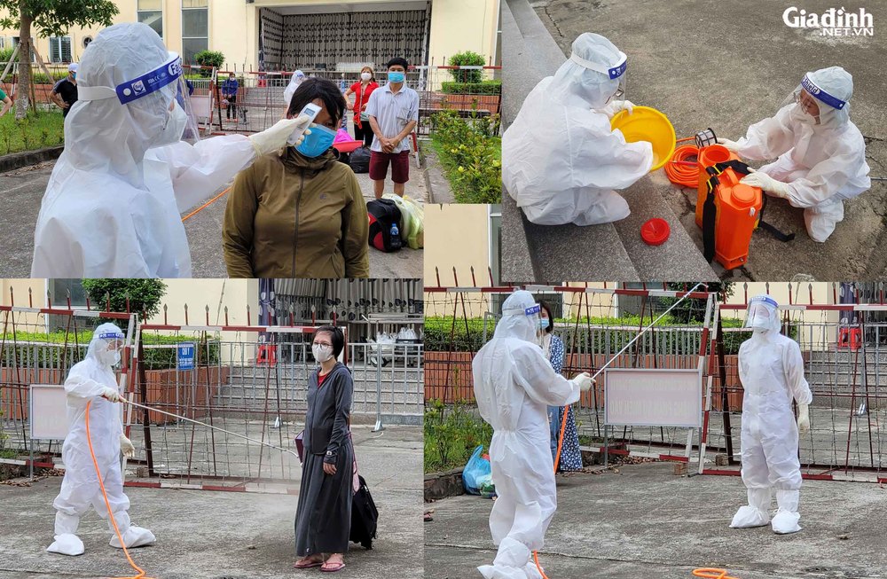  
Công tác hỗ trợ kiểm tra, phun tiêu độc sát khuẩn cho người vào khu cách ly tại Bắc Ninh. (Ảnh: Gia Đình)