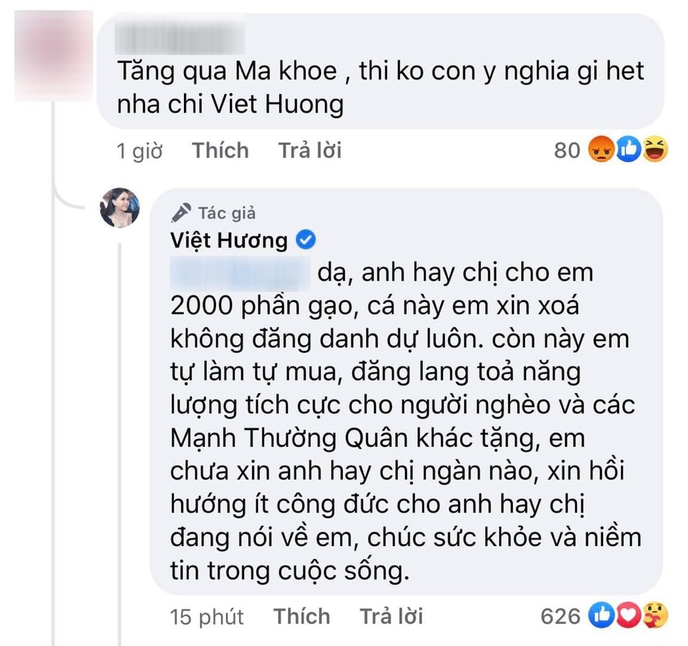 Đăng ảnh quà tặng cho người nghèo lại bị nói khoe, Việt Hương đáp trả