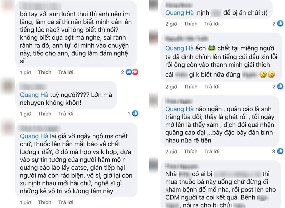  
Cư dân mạng bày tỏ bức xúc về bình luận của Quang Hà. (Ảnh: Chụp màn hình)