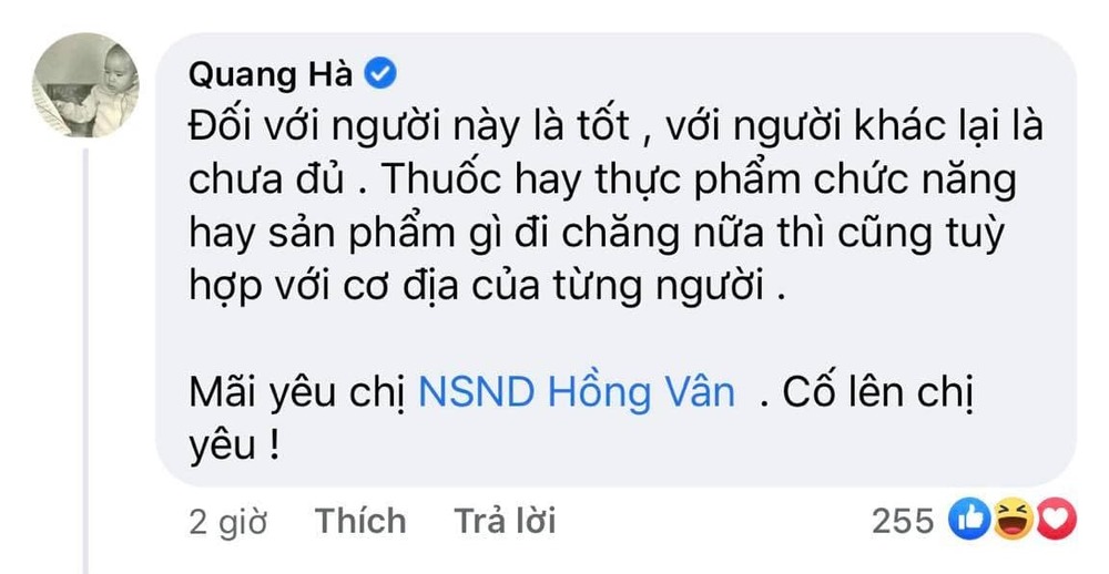  
Quang Hà bình luận tại bài đăng xin lỗi của Hồng Vân. (Ảnh: Chụp màn hình) 