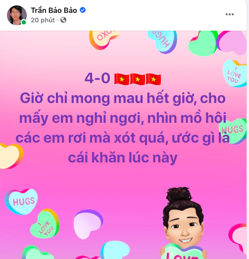  
Diễn viên hài BB Trần khiến người hâm mộ thích thú với hàng loạt status cập nhật từng phút về bàn thắng của đội tuyển Việt Nam (Ảnh: Chụp màn hình). - Tin sao Viet - Tin tuc sao Viet - Scandal sao Viet - Tin tuc cua Sao - Tin cua Sao