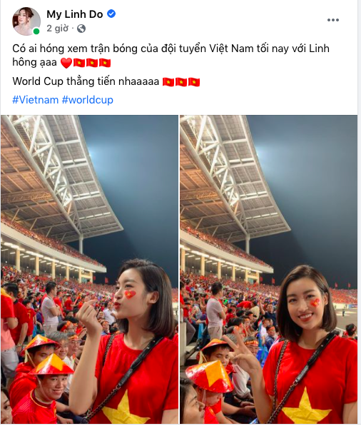  
Là một trong những nàng Hậu có niềm đam mê với đá bóng nên Đỗ Mỹ Linh không thể bỏ qua được trận đấu lượt trận thứ 9 bảng G vòng loại World Cup 2022 khu vực châu Á (Ảnh: FBNV). - Tin sao Viet - Tin tuc sao Viet - Scandal sao Viet - Tin tuc cua Sao - Tin cua Sao