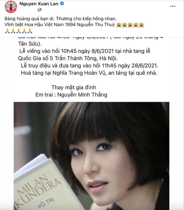  
Siêu mẫu Xuân Lan gửi lời tiếc thương đến Hoa hậu Việt Nam 1994. (Ảnh: Chụp màn hình) - Tin sao Viet - Tin tuc sao Viet - Scandal sao Viet - Tin tuc cua Sao - Tin cua Sao