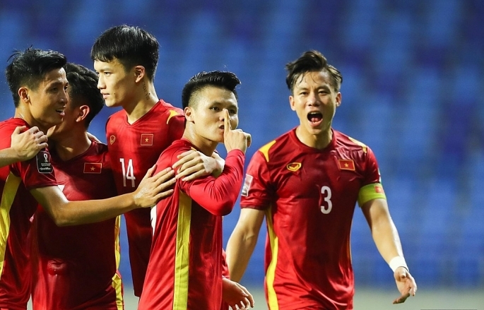  
Đội tuyển Việt Nam ăn mừng chiến thắng. (Ảnh: VTC News)
