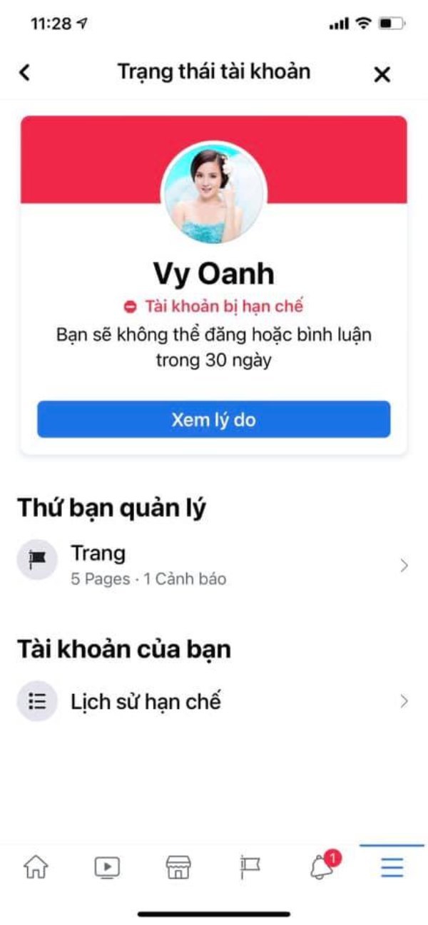  
Tài khoản của Vy Oanh bị chặn sau khi đăng bài viết thông báo về việc kiện nữ doanh nhân tung tin ác ý. (Ảnh: FBNV) - Tin sao Viet - Tin tuc sao Viet - Scandal sao Viet - Tin tuc cua Sao - Tin cua Sao