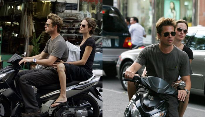  
Hình ảnh Brad Pitt lái xe máy chở Angelina Jolie luôn được dân mạng Việt "đào" lại. (Ảnh: Pinterest) 