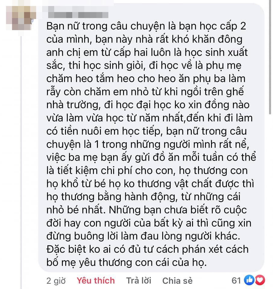  
Một người nhận là bạn T. chia sẻ về hoàn cảnh của cô. (Ảnh: Chụp màn hình)