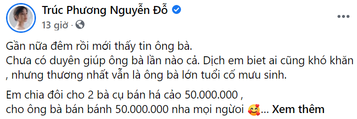 Thông tin quyên góp được Phương đăng tải trên trang cá nhân. (Ảnh: Chụp màn hình)