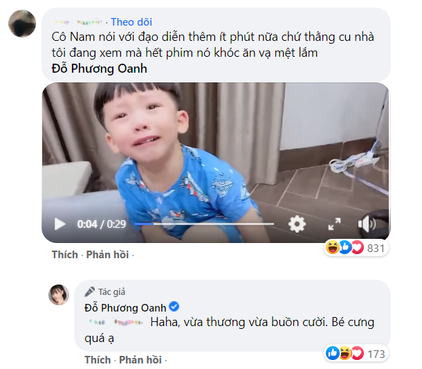 Phương Oanh cũng không thể nhịn cười trước khán giả nhí quá đáng yêu. (Ảnh: Chụp màn hình)