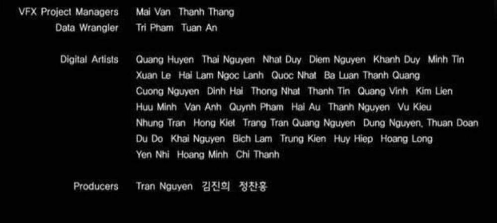  
Ê-kíp Việt Nam có mặt trong phần credits phim. (Ảnh: Chụp màn hình)