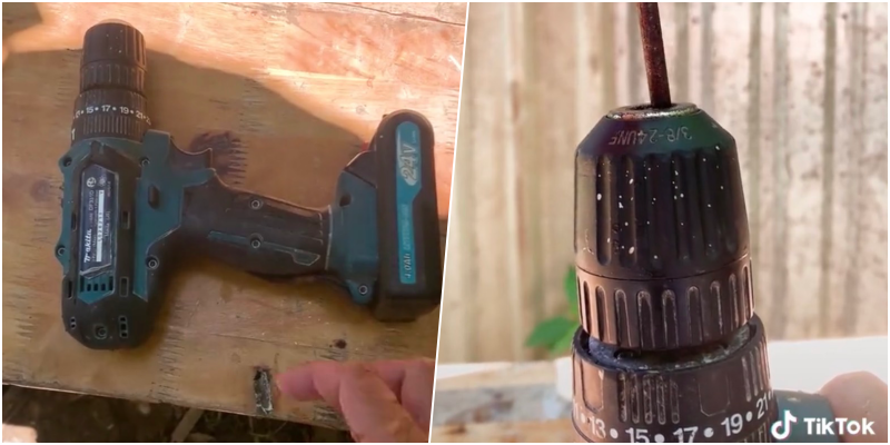 TikToker chuẩn bị mũi khoan. (Ảnh cắt từ clip)