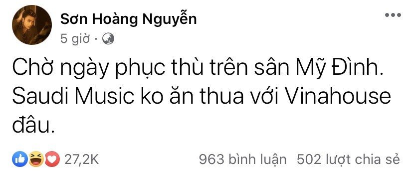 Bài đăng của Soobin Hoàng Sơn. (Ảnh chụp màn hình) 
 
BigDaddy cũng góp vui. (Ảnh chụp màn hình)