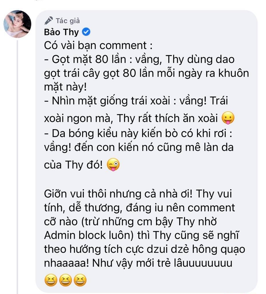 Bảo Thy thừa nhận đã gọt mặt bằng một cách hài hước. (Ảnh: Chụp màn hình) - Tin sao Viet - Tin tuc sao Viet - Scandal sao Viet - Tin tuc cua Sao - Tin cua Sao