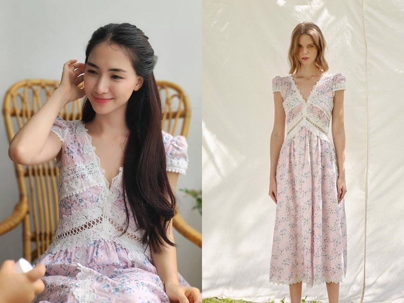  
Chiếc váy hoa tím phối ren đúng phong cách yêu thích của Hòa Minzy có giá gần 1,2 triệu đồng. (Ảnh: FBNV)