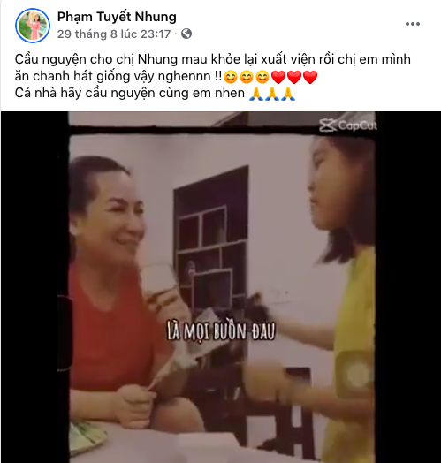  Con nuôi Tuyết Nhung chia sẻ lại video hai mẹ con vui hát và cầu nguyện cho mẹ được bình an. (Ảnh: Chụp màn hình) - Tin sao Viet - Tin tuc sao Viet - Scandal sao Viet - Tin tuc cua Sao - Tin cua Sao