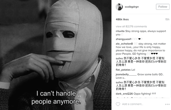   
Bức ảnh G-DRAGON đăng trên Instagram cá nhân. (Ảnh: Chụp màn hình)