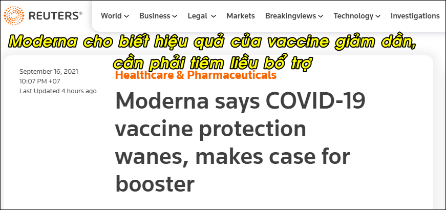  Công ty Moderna đã công bố thông tin về hiệu quả của loại vaccine này. (Ảnh: Chụp màn hình)