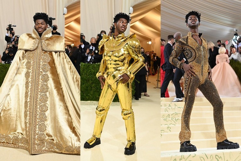  
Tuy nhiên "ông hoàng mặc lạ" của Met Gala năm nay gọi tên Lil Nas X. Anh chọn bộ cánh Versace 3 lớp với mỗi bước đi trên thảm đỏ là một sự xuất hiện mới toanh. (Ảnh: Vogue)