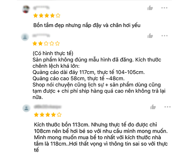 Sau khi mua về nhiều người đo kích thước không như quảng cáo.
Sau khi mua về nhiều người đo kích thước không như quảng cáo.